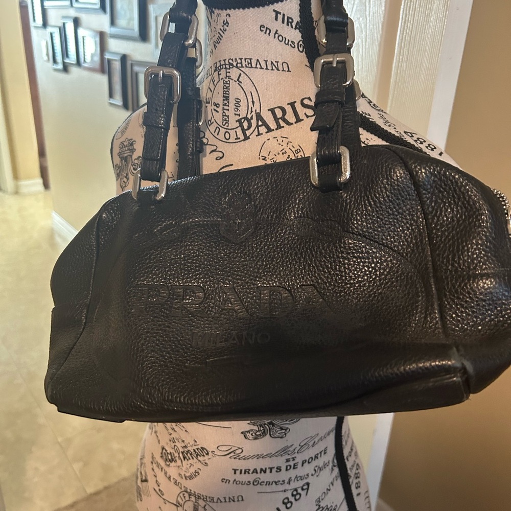 Prada Black Textured Leather Shoulder Bag